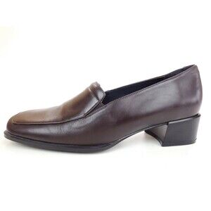 Ecco City Women's Loafer Pumps 9-9.5 Brown Leather Square Toe Block Heel Italy